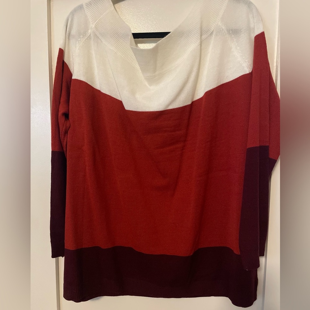 Colorblock V-Neck Pullover Sweater - White, Rust, Burgundy